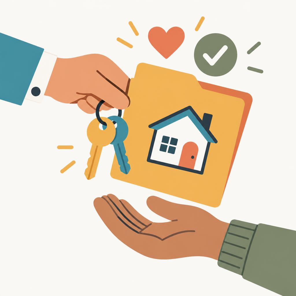 Illustration of keys and a folder being handed over, representing full ownership
