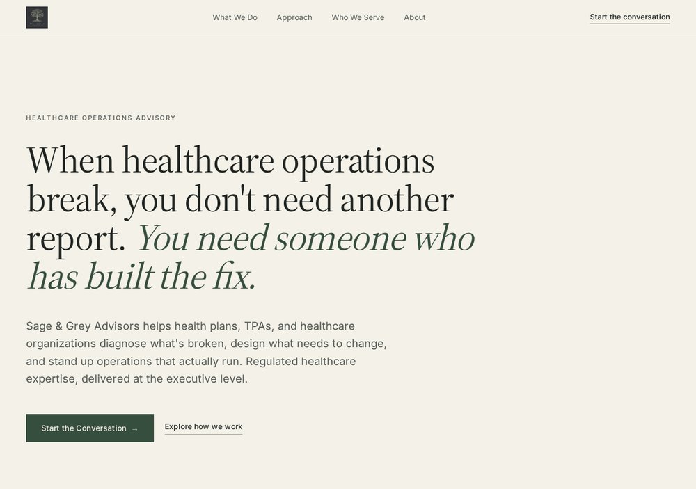 Screenshot of the Sage & Grey Advisors website